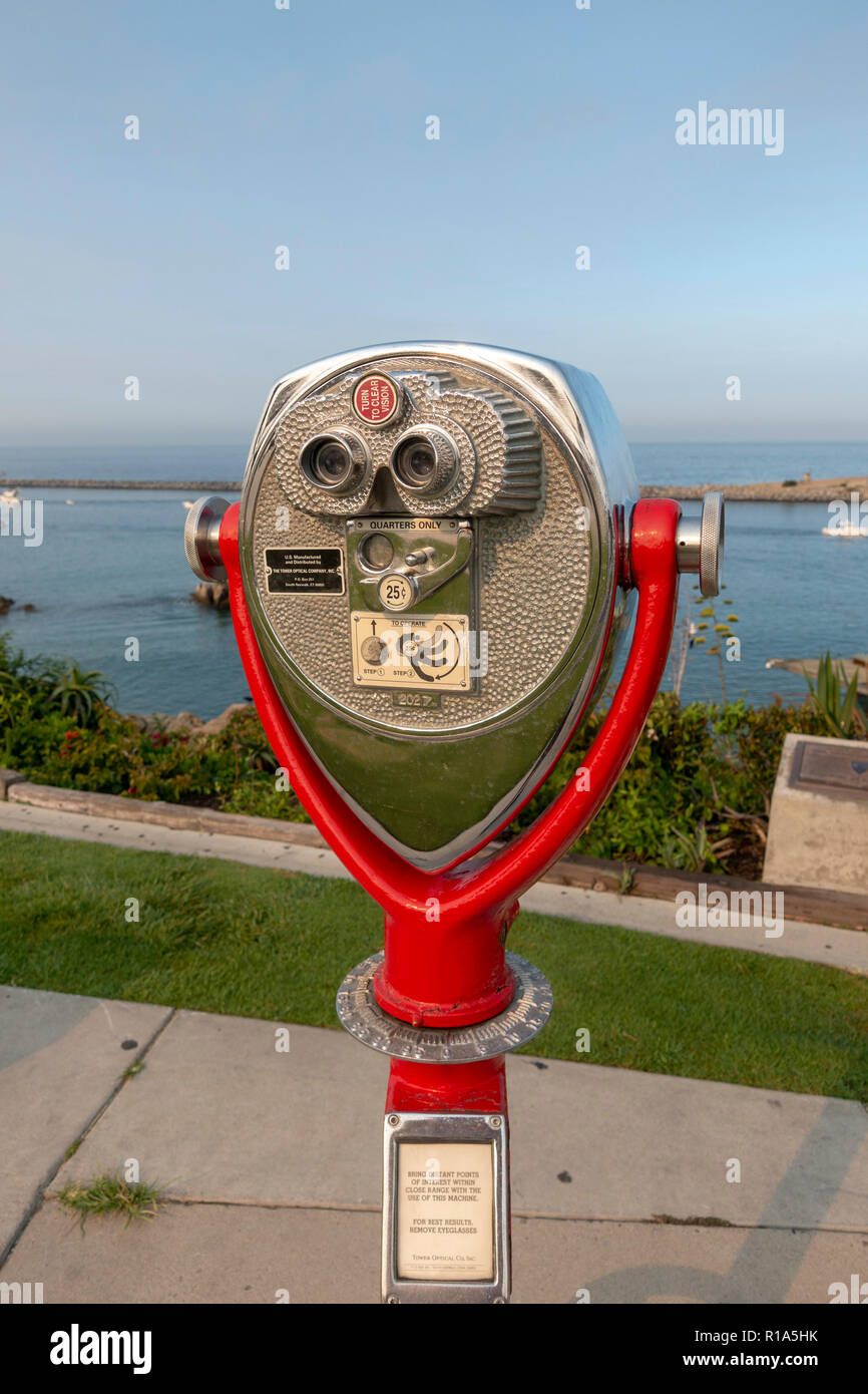 Coin operated visitor telescope on Lookout Point near Corona del Mar Bend, Corona del Mar State Beach, California, United States. Stock Photo