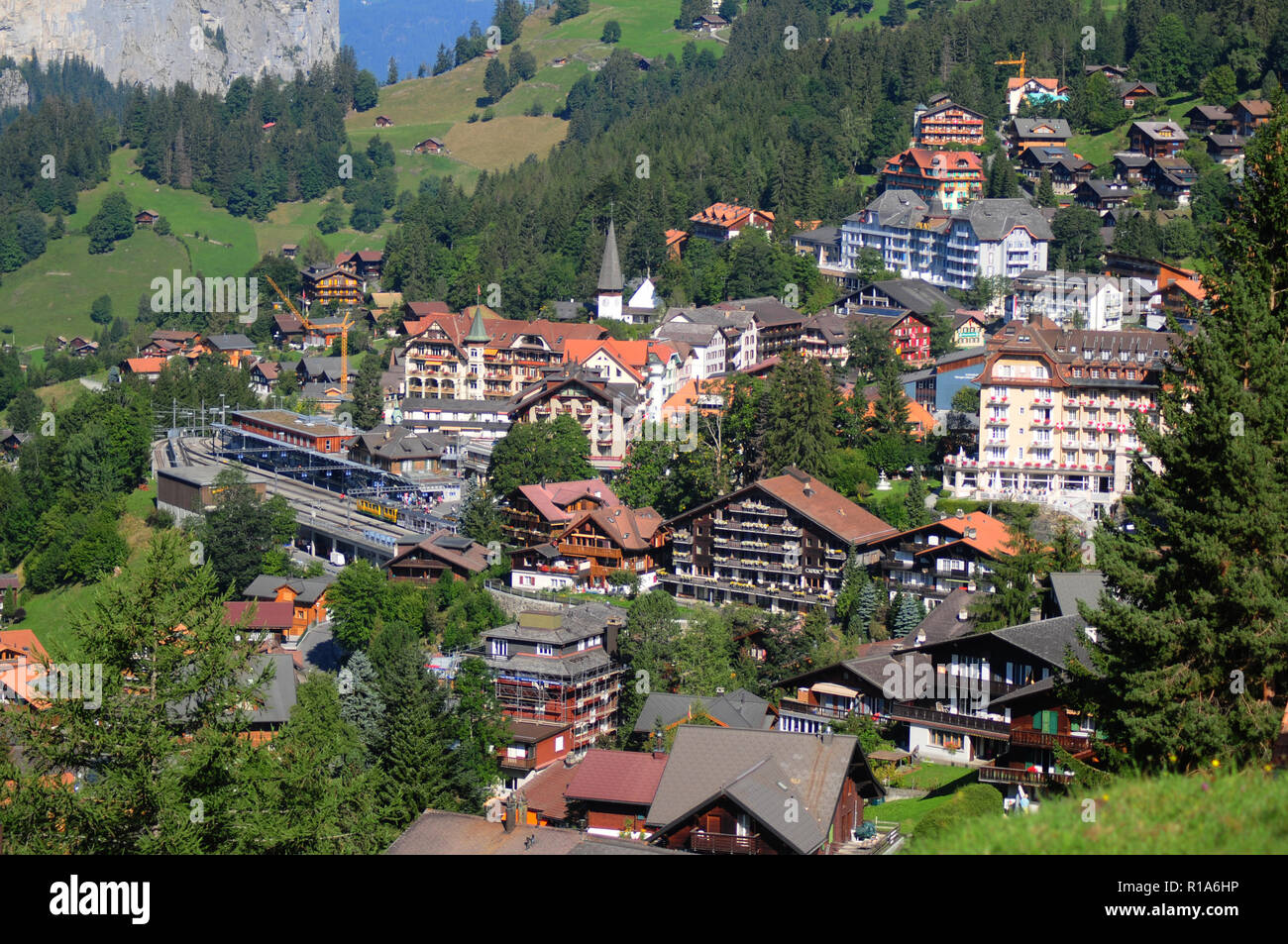 Swiss alps: Wengen mountain village in the Bernese Oberland Stock Photo