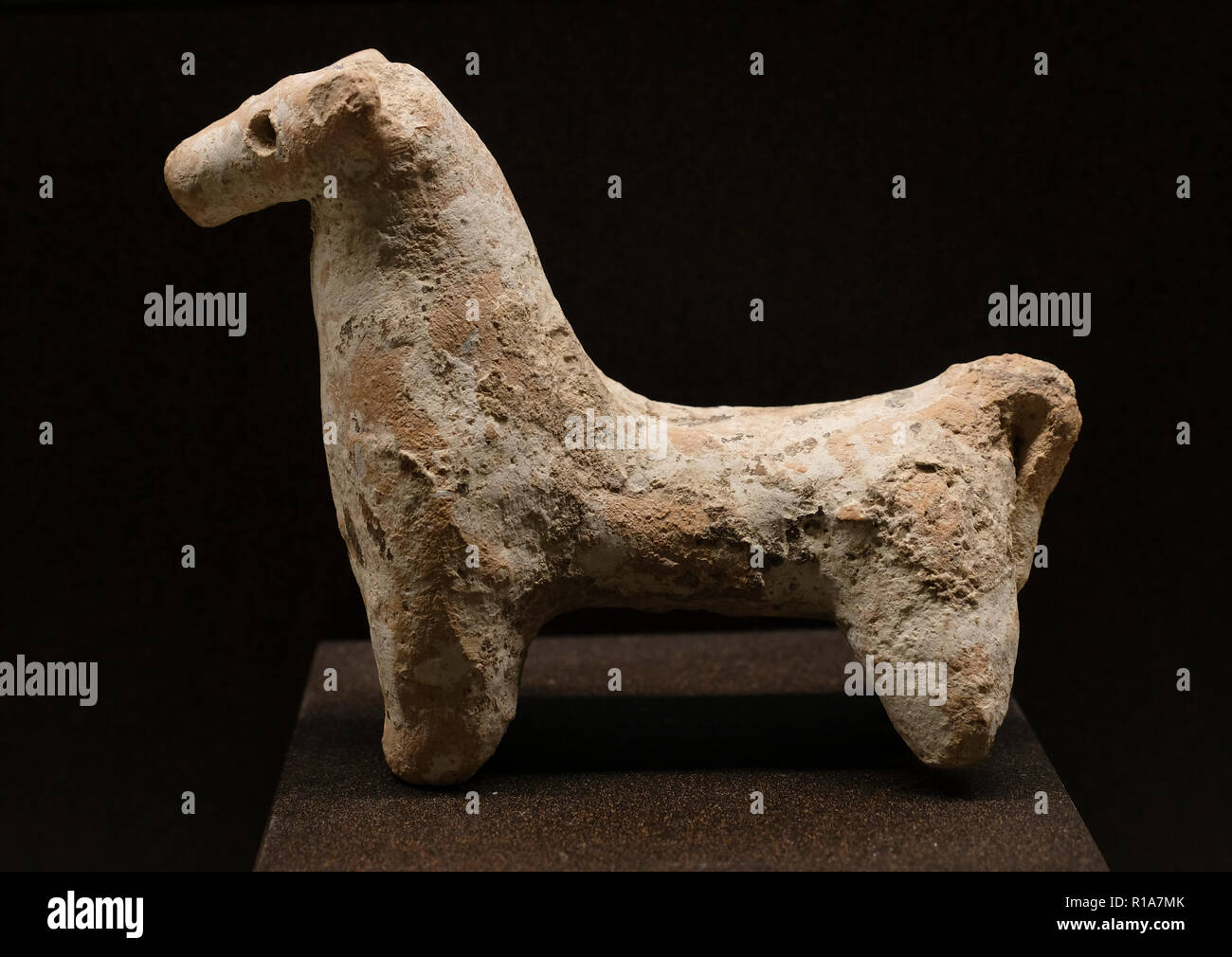 A horse figurine made of clay from the iron age found in Khirbet al ...