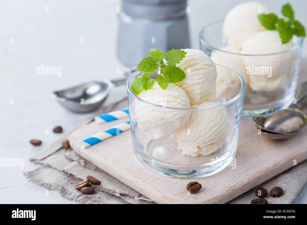 Vanilla ice cream in glasses Stock Photo Alamy