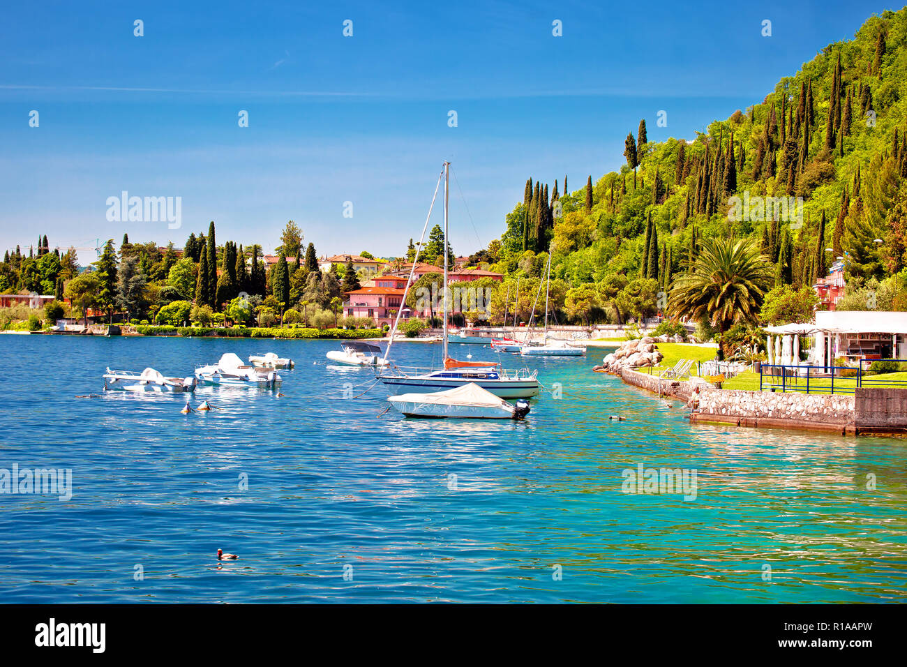 Toscolarno Maderno waterfront view on Garda lake, Lombardy region of Italy Stock Photo