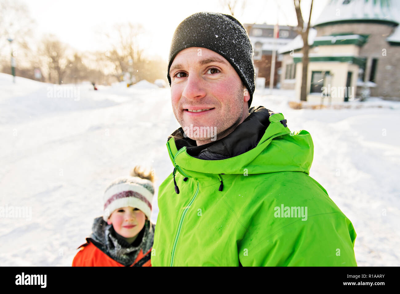 Portrait of happy sporty family of father and preteen girl during training  outdoors Stock Photo - Alamy