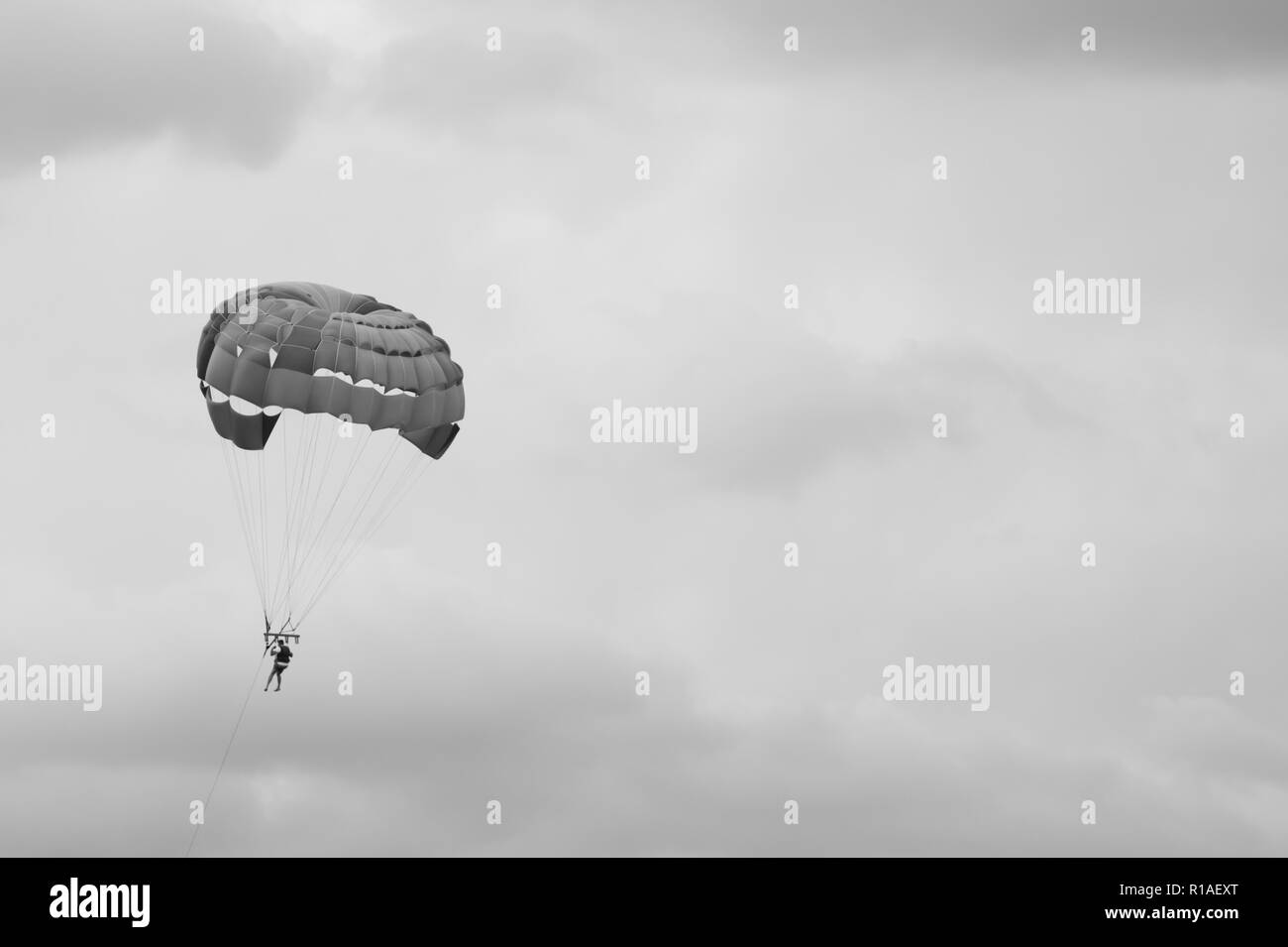 Skydiver flying with a parachute Stock Photo