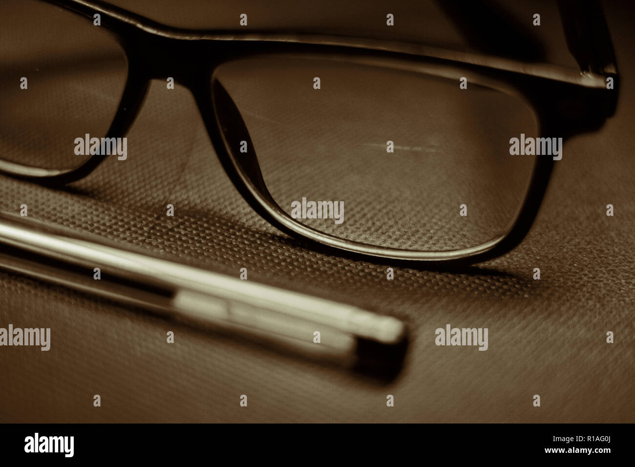 Glasses and Pen Stock Photo