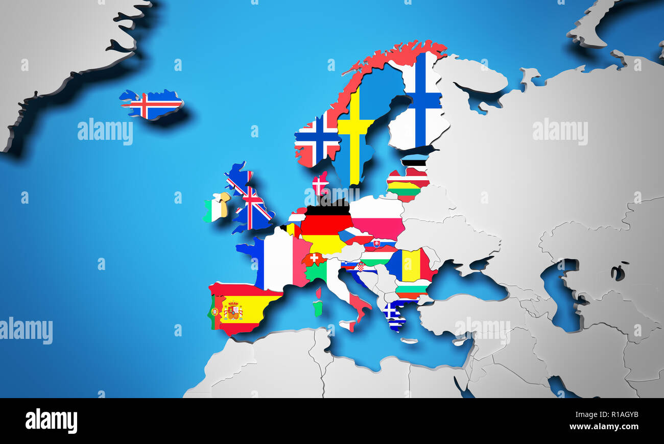 European Economic Area Map European Economic Area 3D Render Map Stock Photo - Alamy
