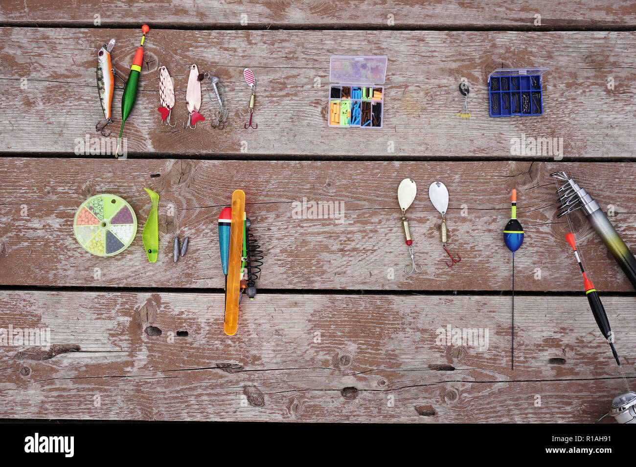 fishing tackle fishing rod hooks float fishing Stock Photo Alamy