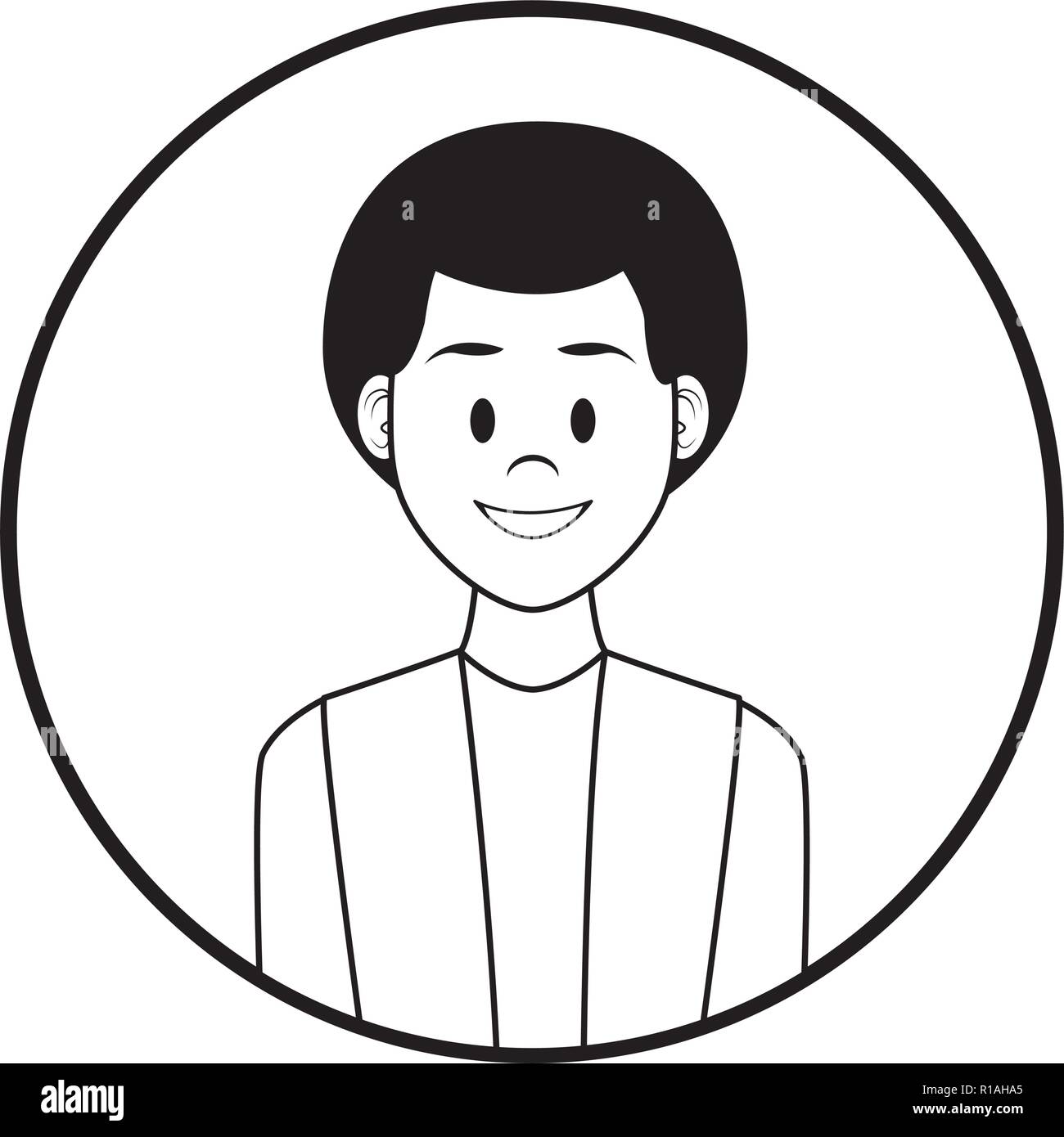 Man afro profile smiling cartoon round icon in black and white vector ...