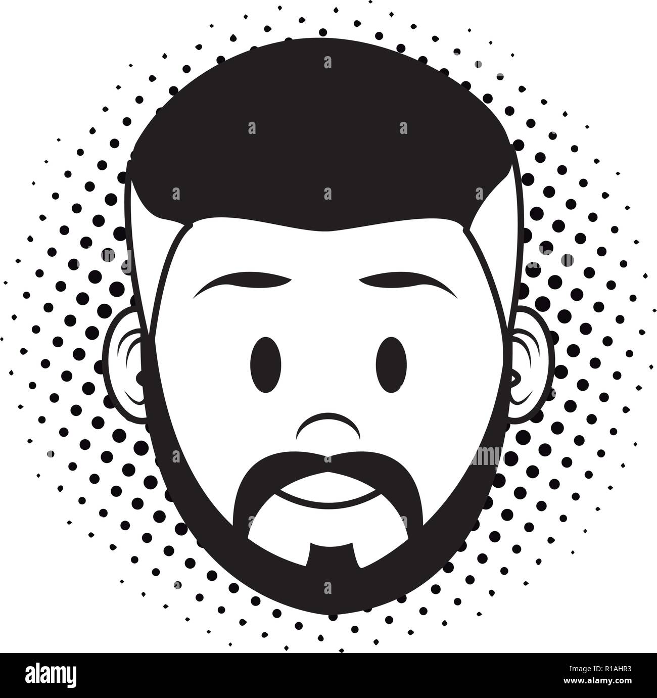 Man face with beard cartoon over dotted background vector illustration ...