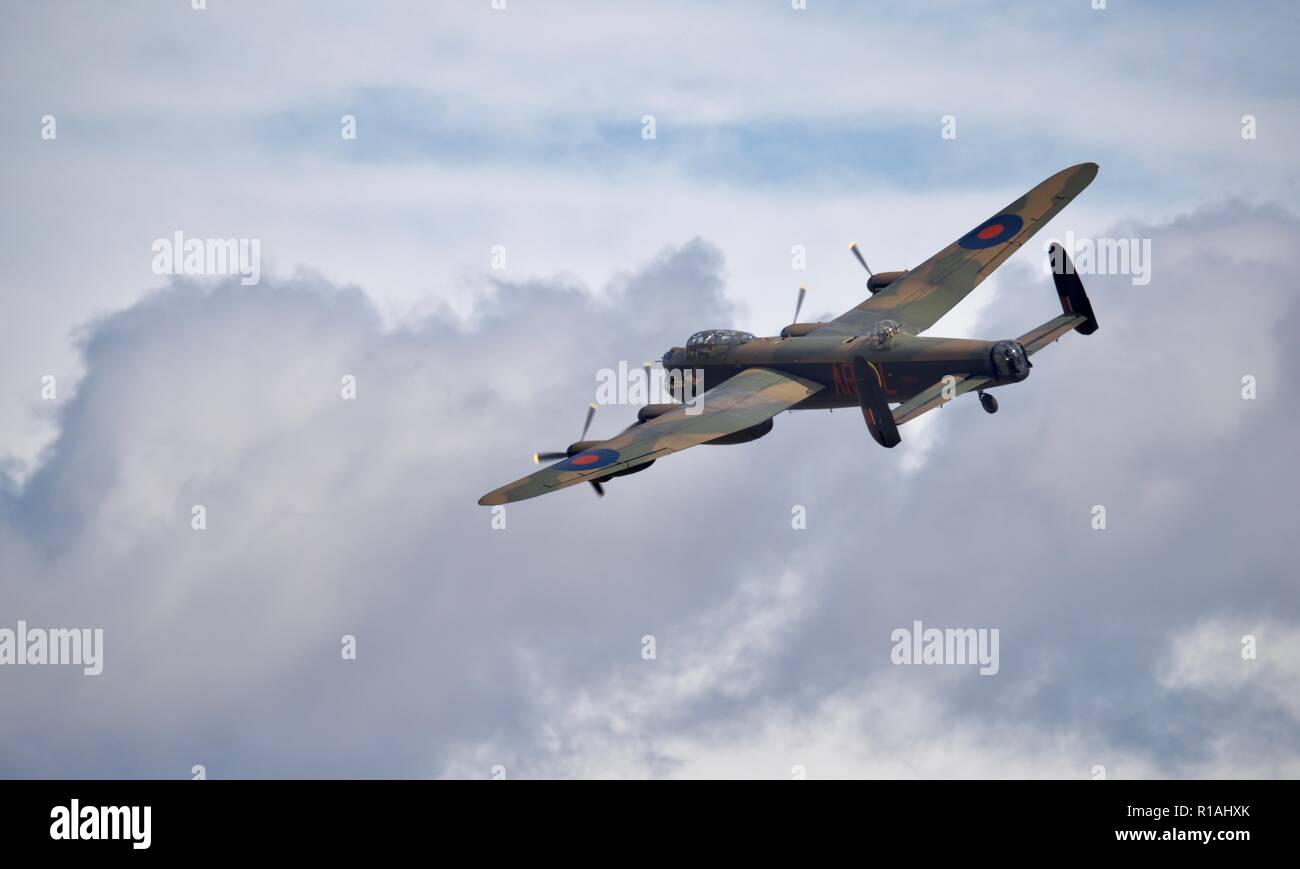 BBMF Avro Lancaster (PA474) flying at the Imperial War Museum Battle of Britain airshow on the 23 September 2018 Stock Photo