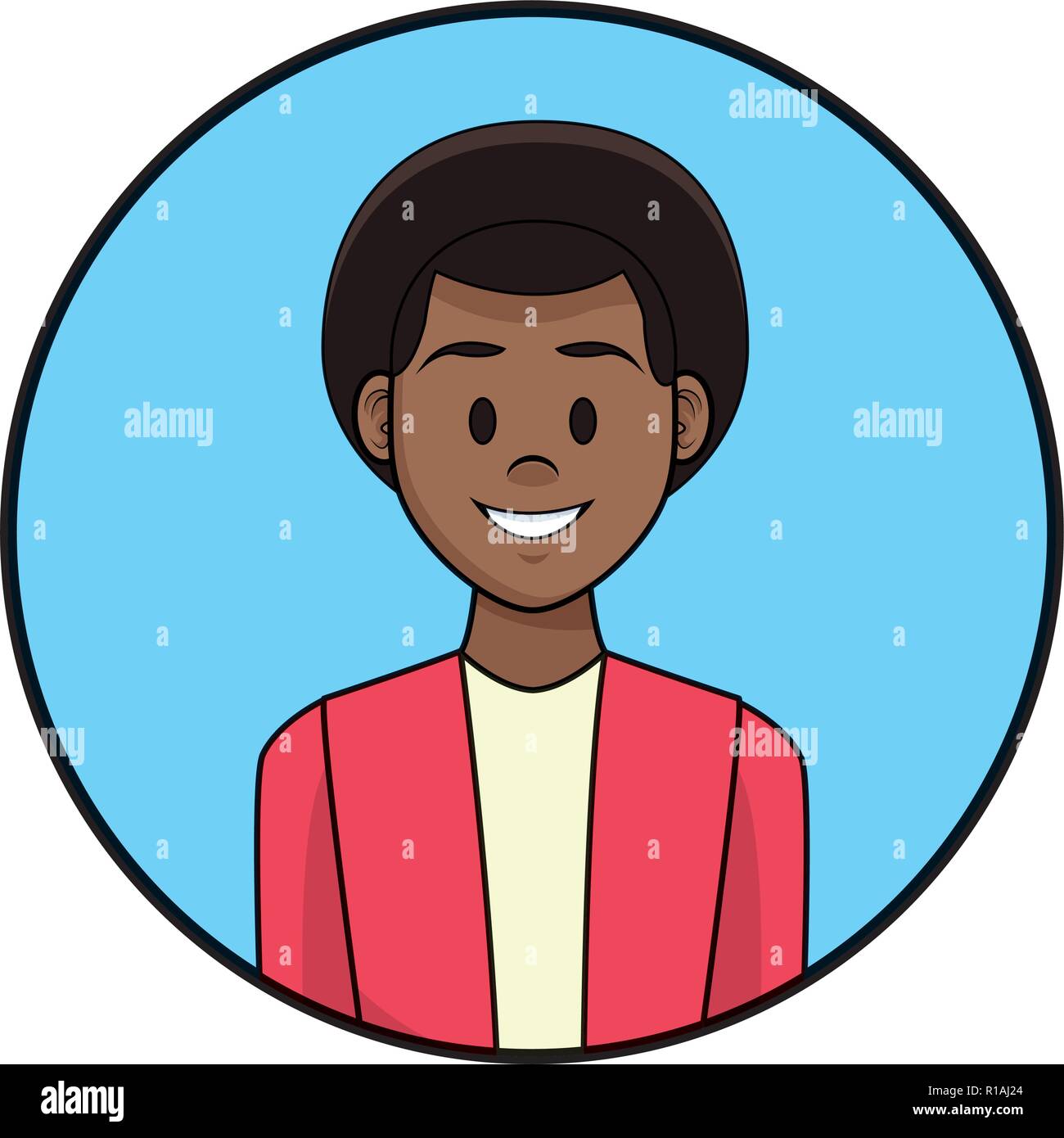 Man afro profile smiling cartoon round icon vector illustration graphic ...