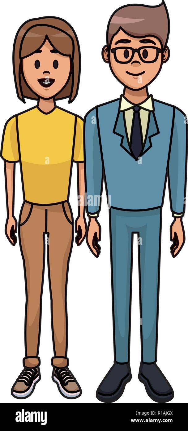 Young couple woman and man cartoon vector illustration graphic design ...