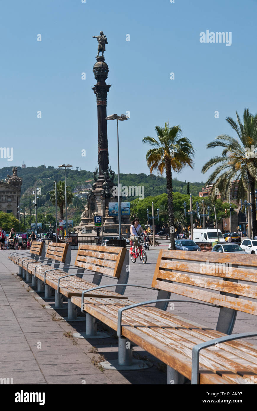 People walking along the Promenade by the seafront, Barcelona, Spain Stock Photo