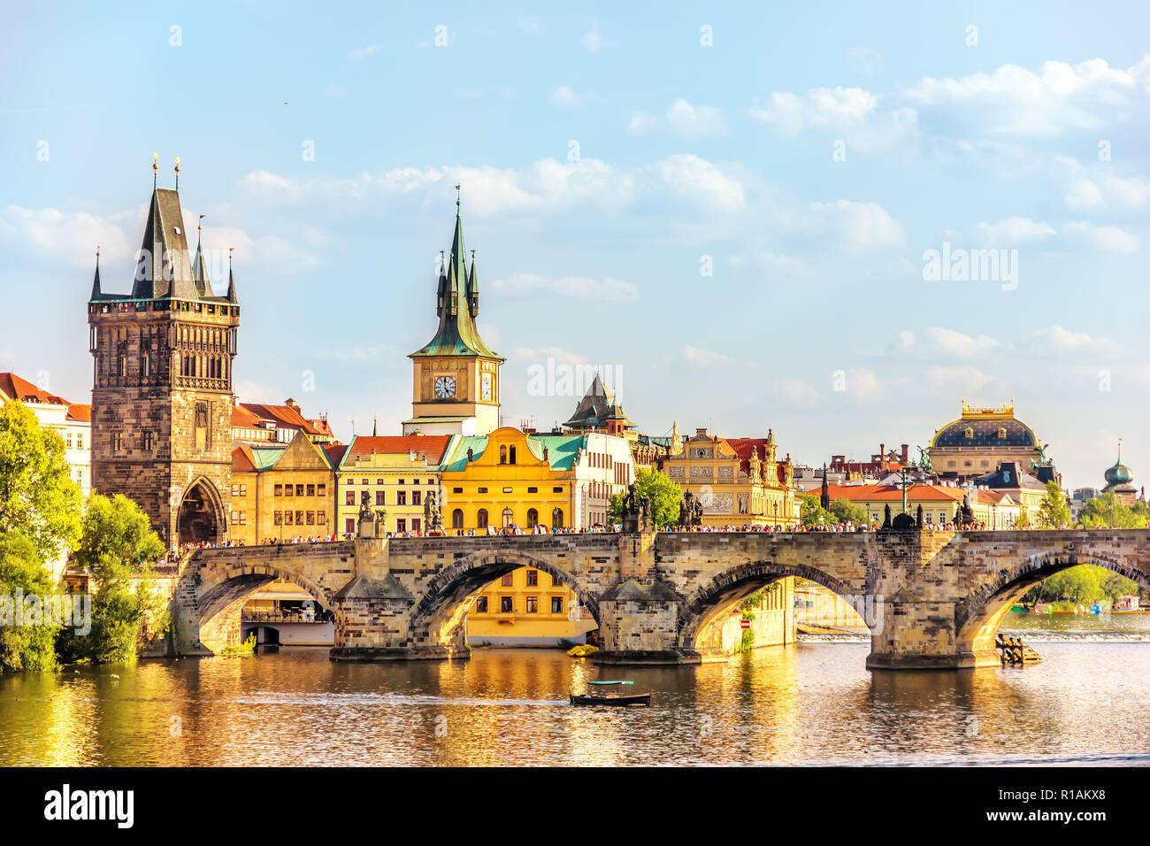 Charles Bridge, Prague towers and the National Theatre, summer d Stock Photo Alamy