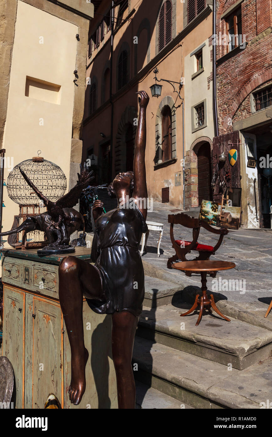 1930s bronze antique statue, Arezzo market, Tuscany, Italy Stock Photo