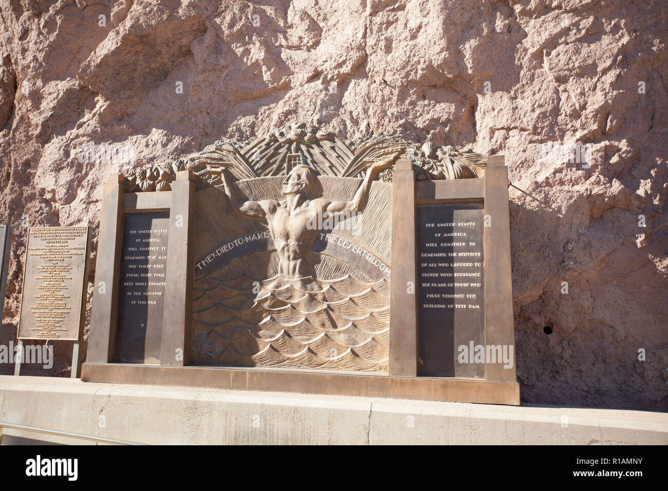 memorial to the men who died while working to build hoover dam Stock Photo
