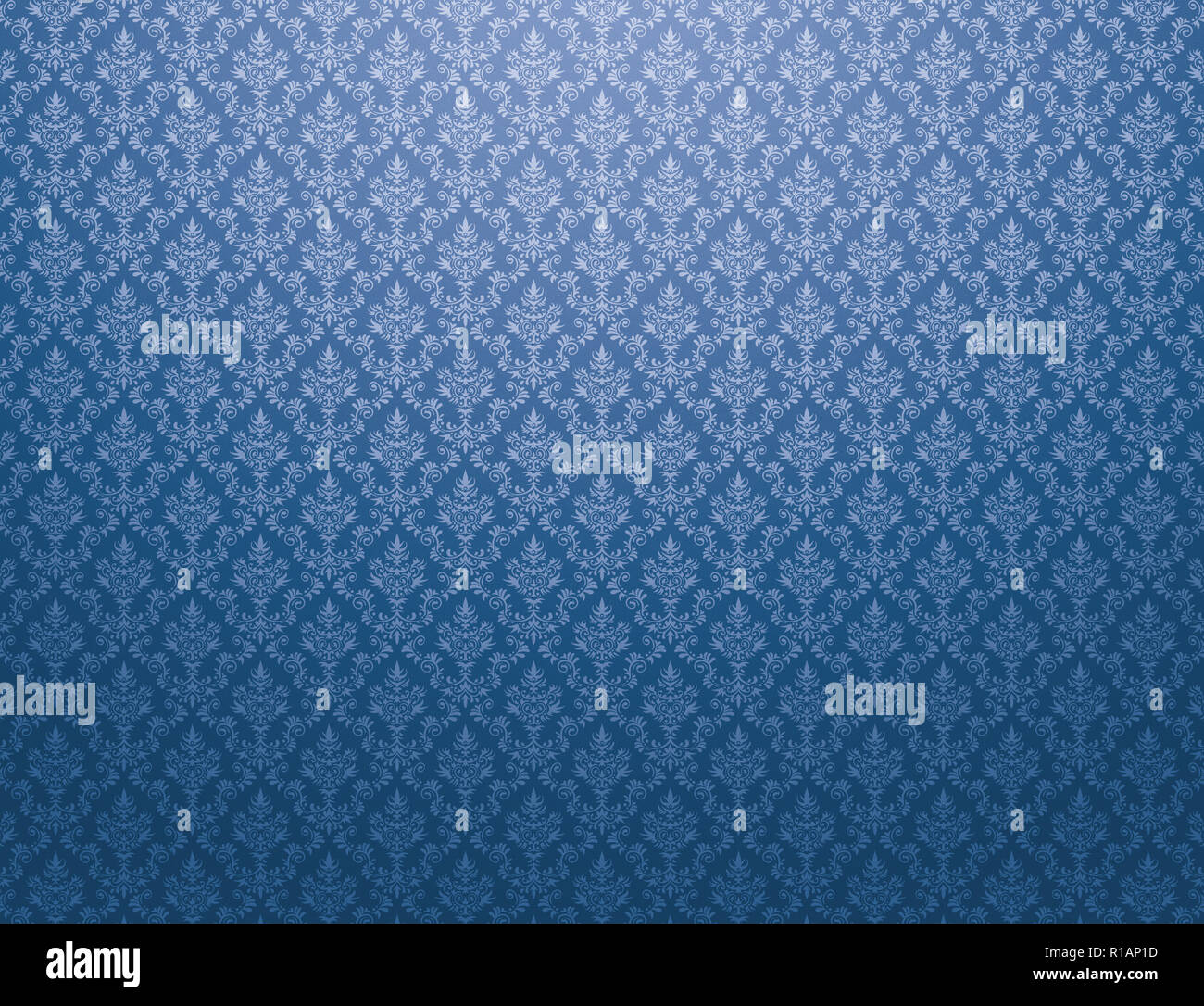 Blue damask wallpaper with floral patterns Stock Photo Alamy