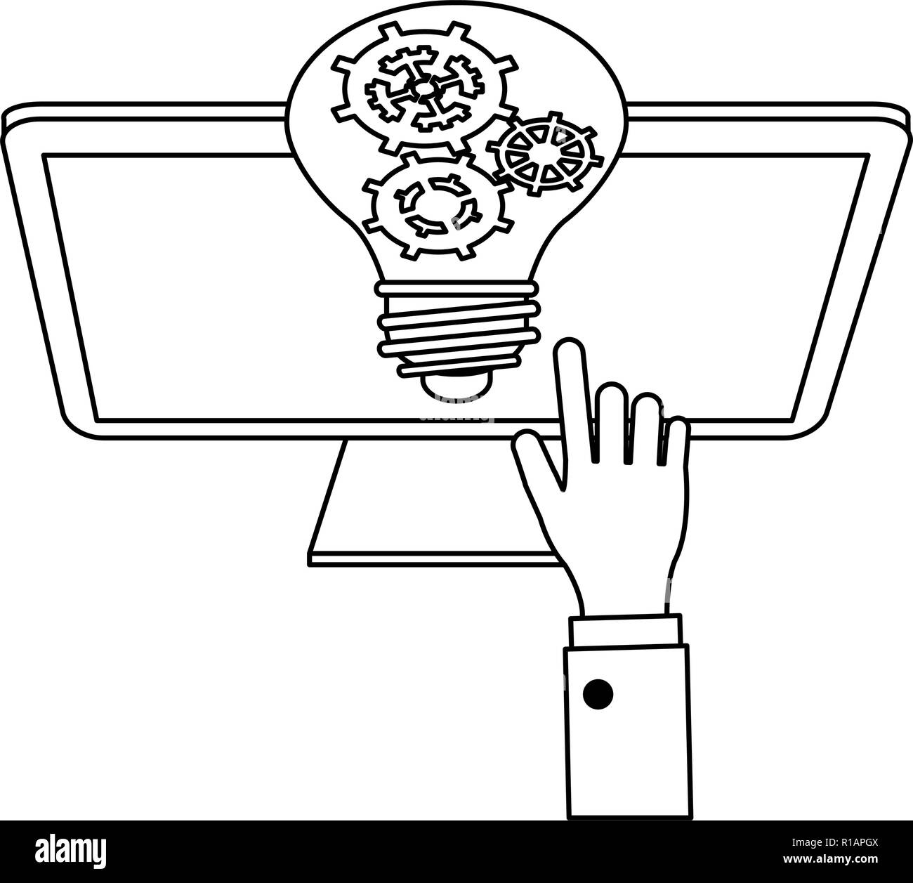 Businessman hand pointing computer with big idea vector illustration ...