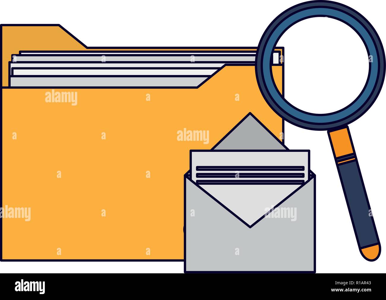Folder and envelope with magnifying glass vector illustration graphic ...