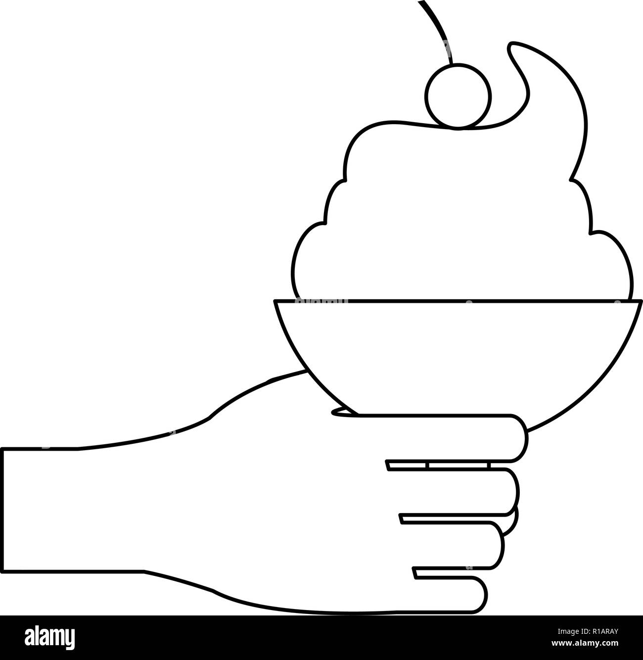 Hand holding ice cream cup vector illustration graphic design Stock