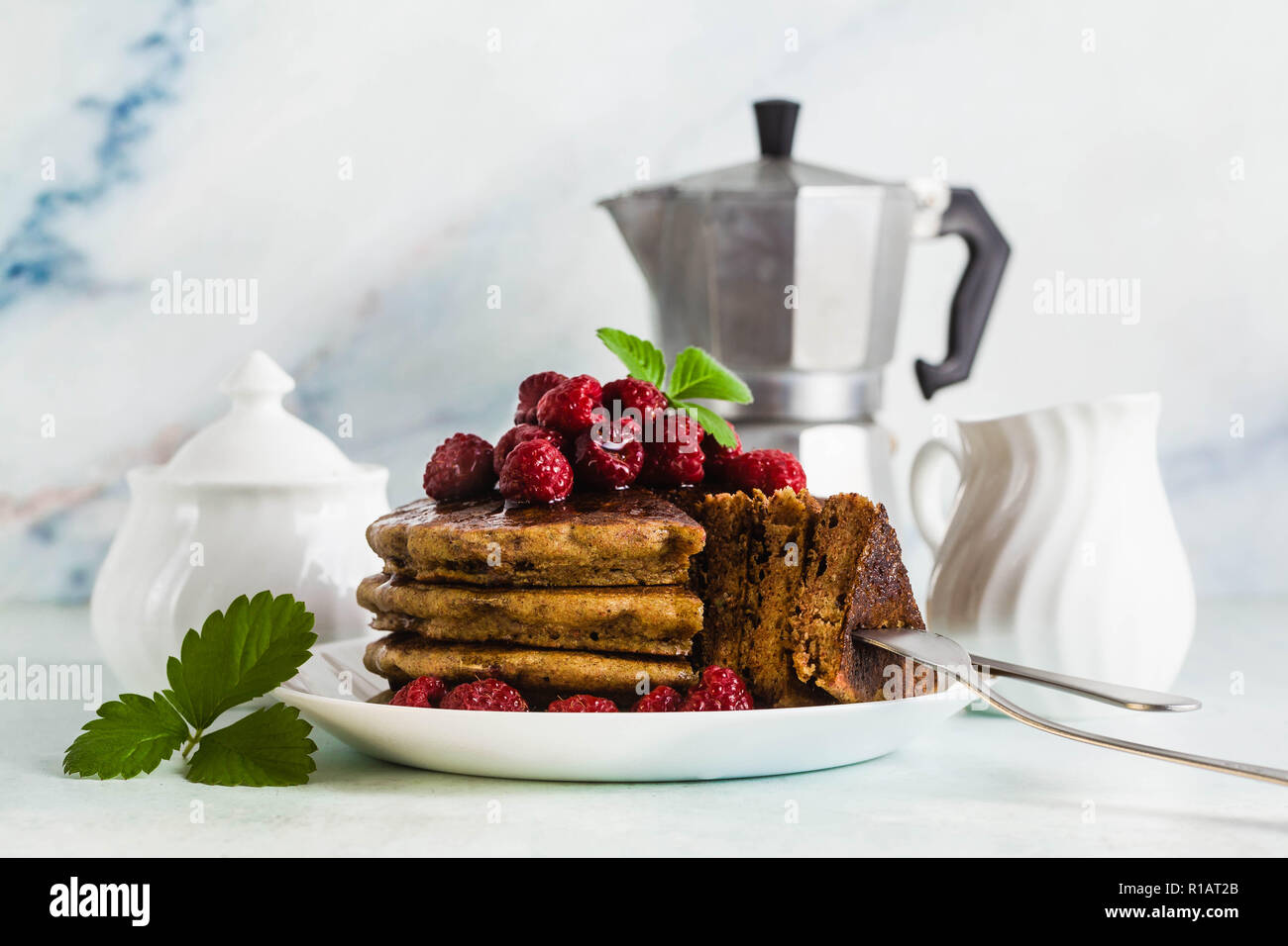 Gluten Free Green Buckwheat Pancakes With Fresh Berries And