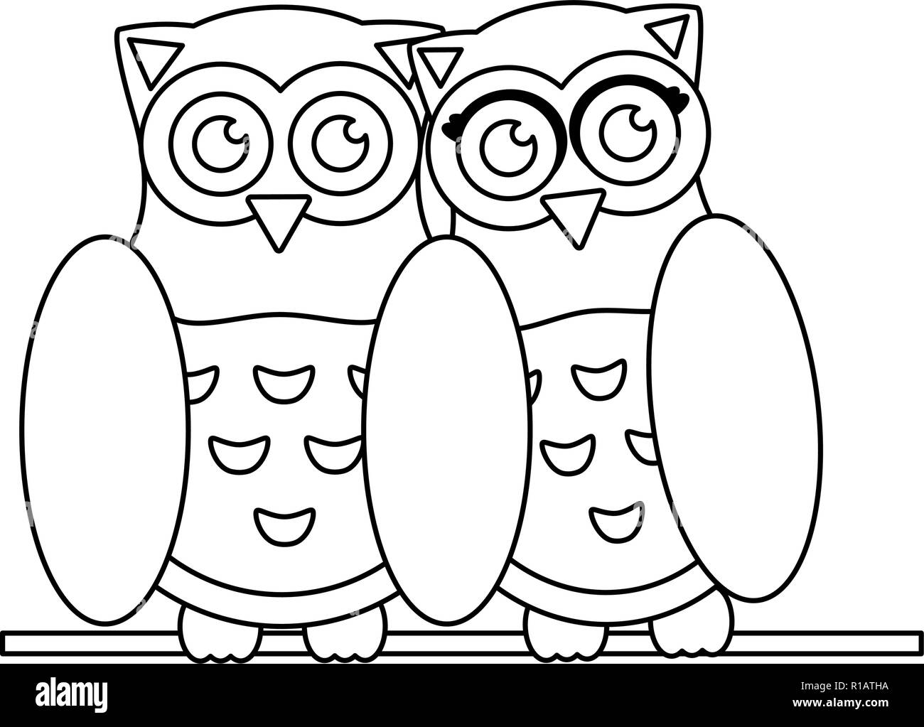 Cute owls cartoons isolated vector illustration graphic design Stock Vector