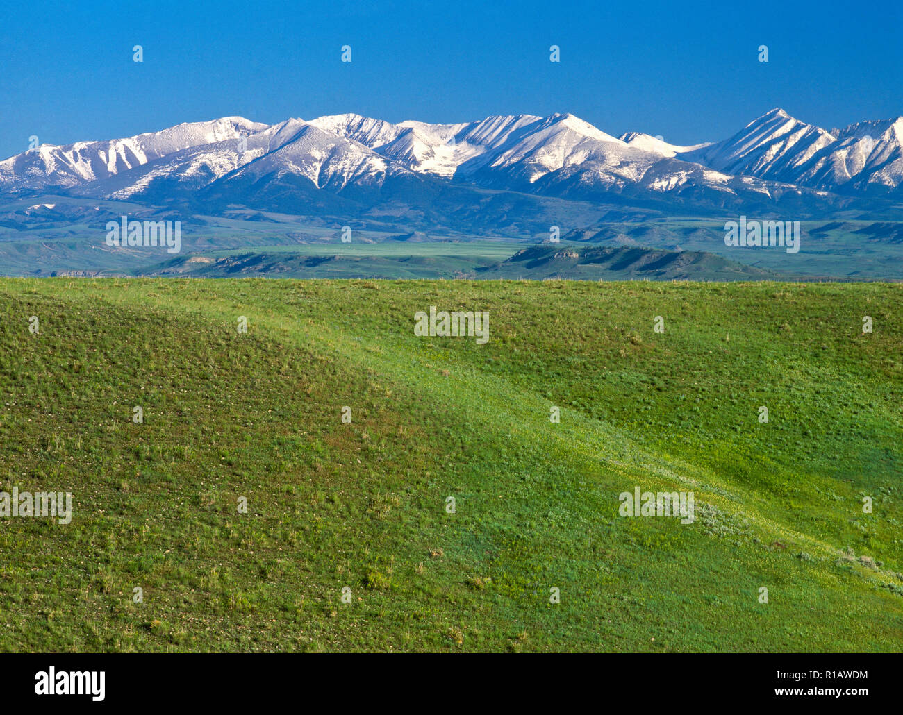 upland terraces and the crazy mountains near big timber, montana Stock