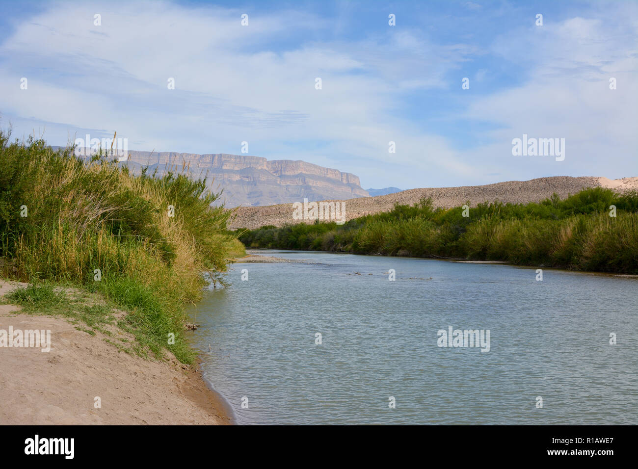 The Rio Grande river flowing along the U.S. Mexico border in Big Bend National Park. Stock Photo