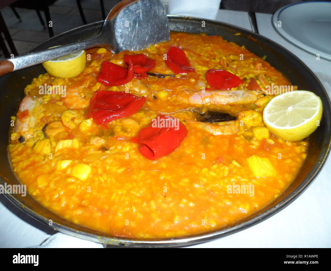Seafood Paella served in a restaurant in Fuengirola, Costa del Sol