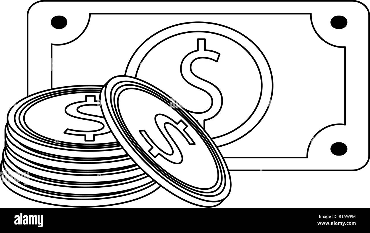 Money cash symbol isolated in black and white vector illustration ...