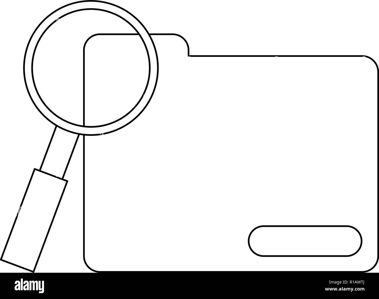 Folder with magnifying glass in black and white vector illustration ...