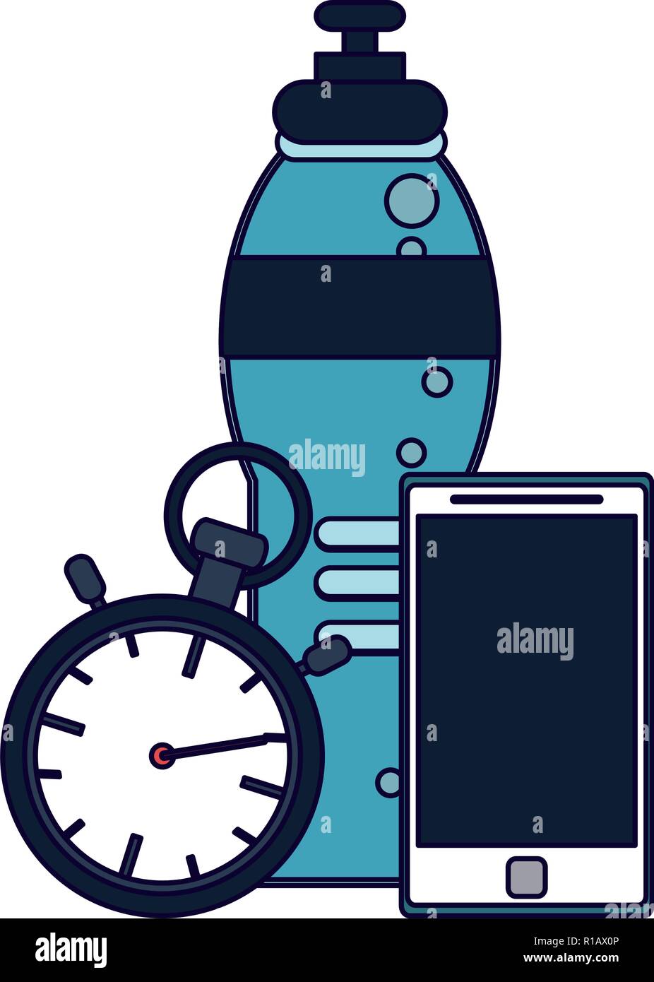 Gym water bottle timer and smartphone equipment and elements vector
