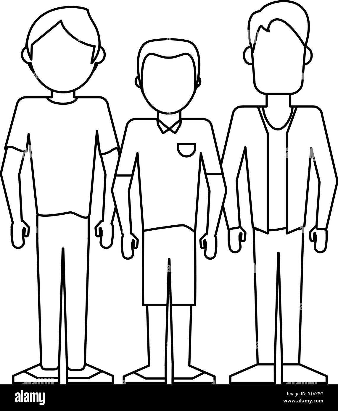 Male friends avatar cartoons in black and white vector illustration graphic design Stock Vector