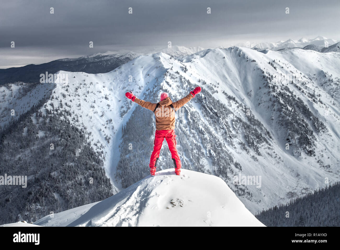 Man standing peak snowy mountain hi-res stock photography and images ...