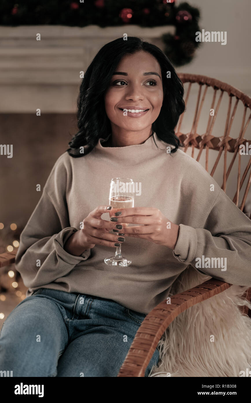 Dreamy girl completing best wishes Stock Photo