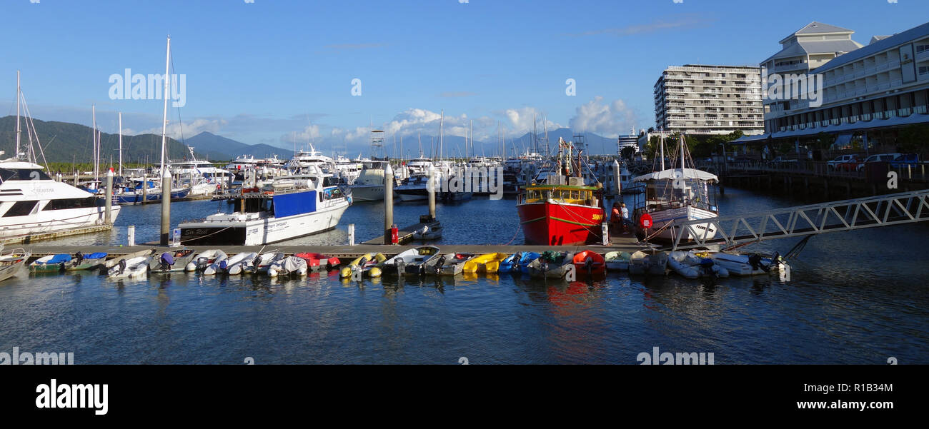 Panorama of boats and tenders in the marina, Cairns, Queensland, Australia. No PR Stock Photo
