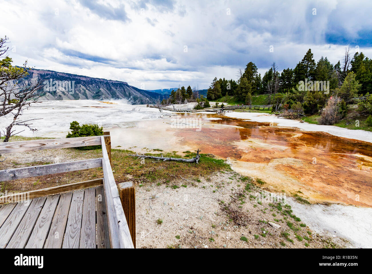 Mamoth hot springs panorama view in Yellowstone National Park Stock Photo