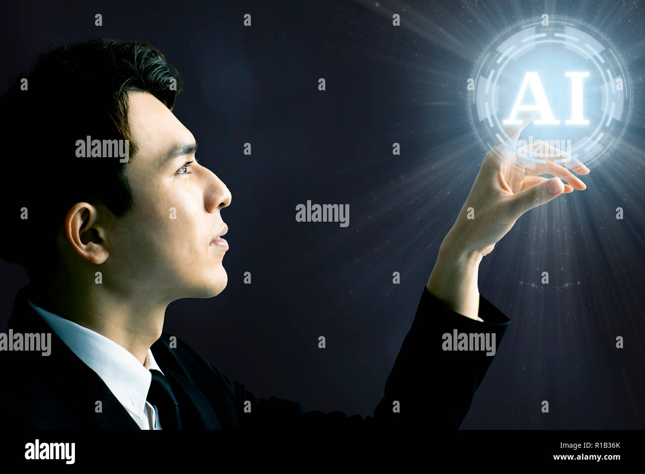 businessman and AI (Artificial Intelligence) concept Stock Photo