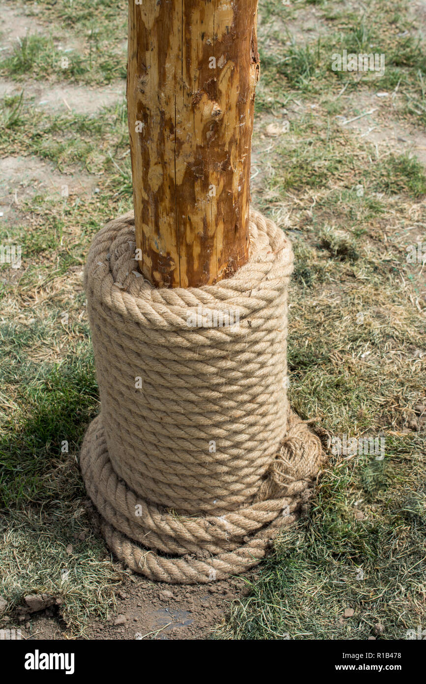 inen rope in view as a thread background Stock Photo
