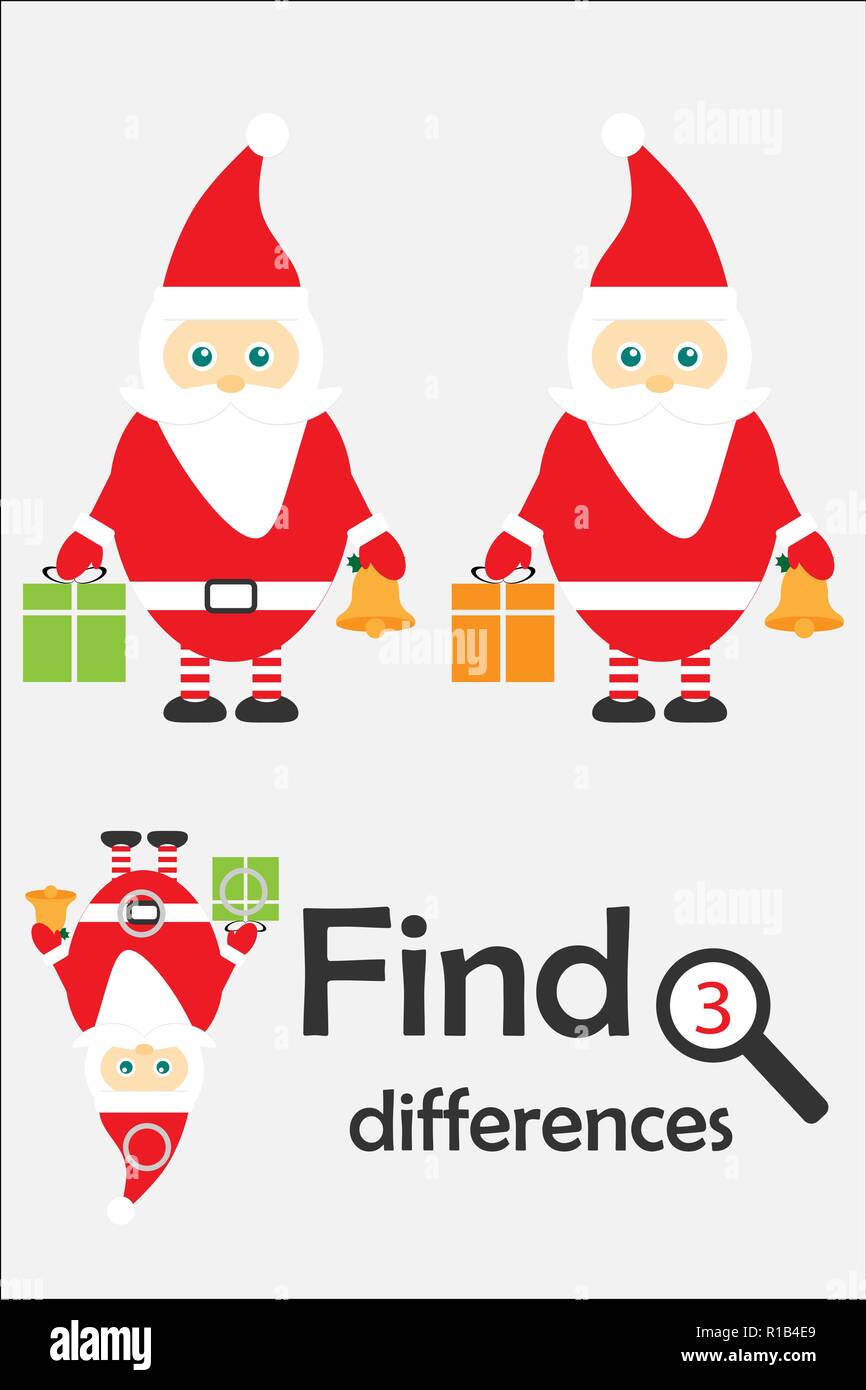 Find 3 differences, christmas game for children, Santa Claus in cartoon  style, education game for kids, preschool worksheet activity, task for the  dev Stock Vector Image & Art - Alamy