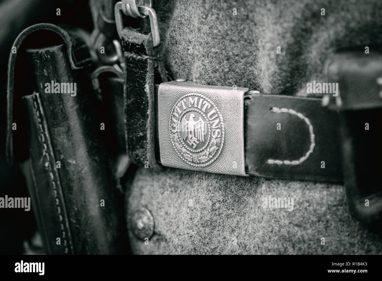 Close-up belt buckle from the time of the Second World War. Part of the outfit of the German soldier. Stock Photo