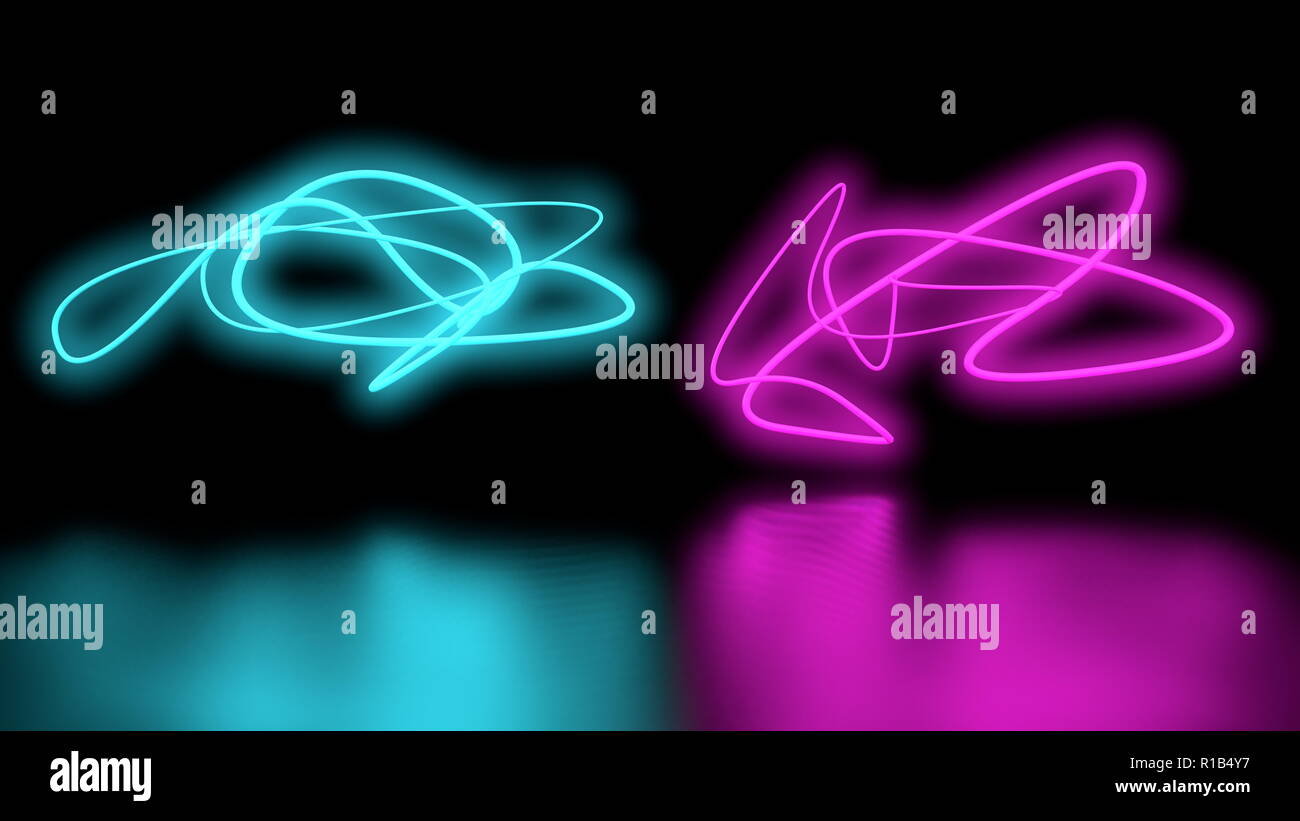 Futuristic Sci-Fi Abstract Purple and blue Neon Light Shapes On Black ...
