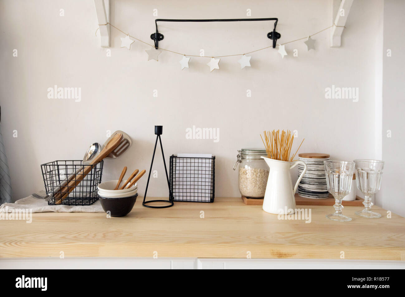 Furniture and dishware in kitchen Stock Photo