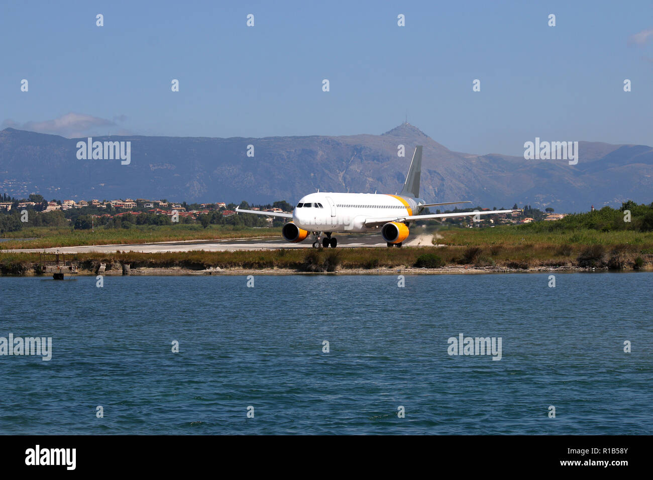 passenger airplane at the airport Corfu greece Stock Photo Alamy