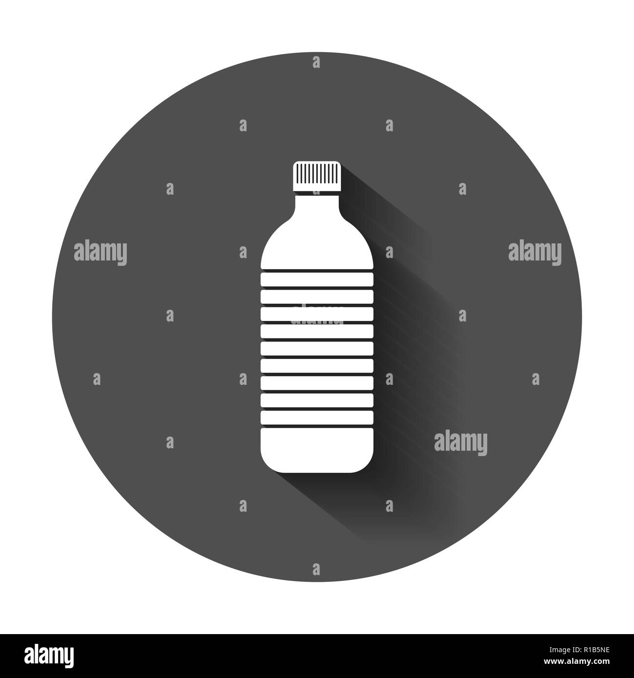 Water bottle icon in flat style. Plastic soda bottle vector illustration with long shadow. Liquid water business concept. Stock Vector