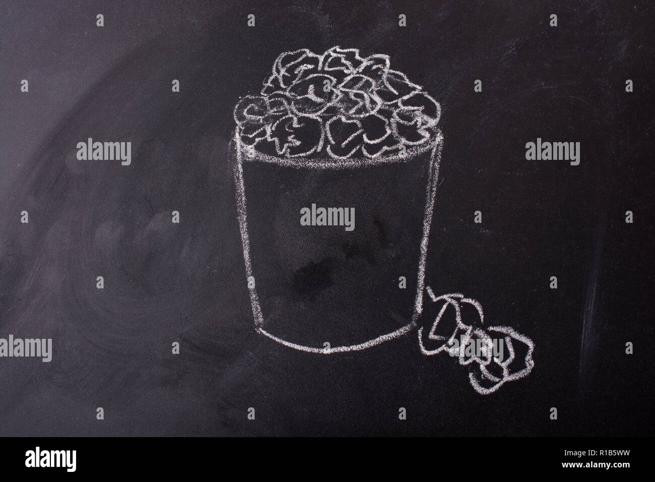 Trash bin drawn on blackboard in the view Stock Photo Alamy