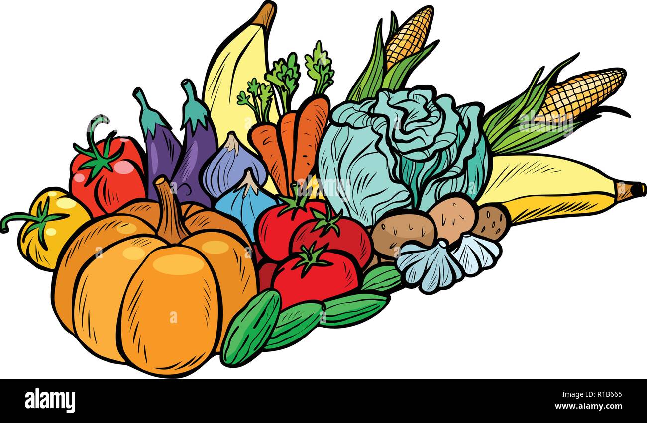 autumn harvest pumpkin corn cabbage tomato potato carrot cucumber