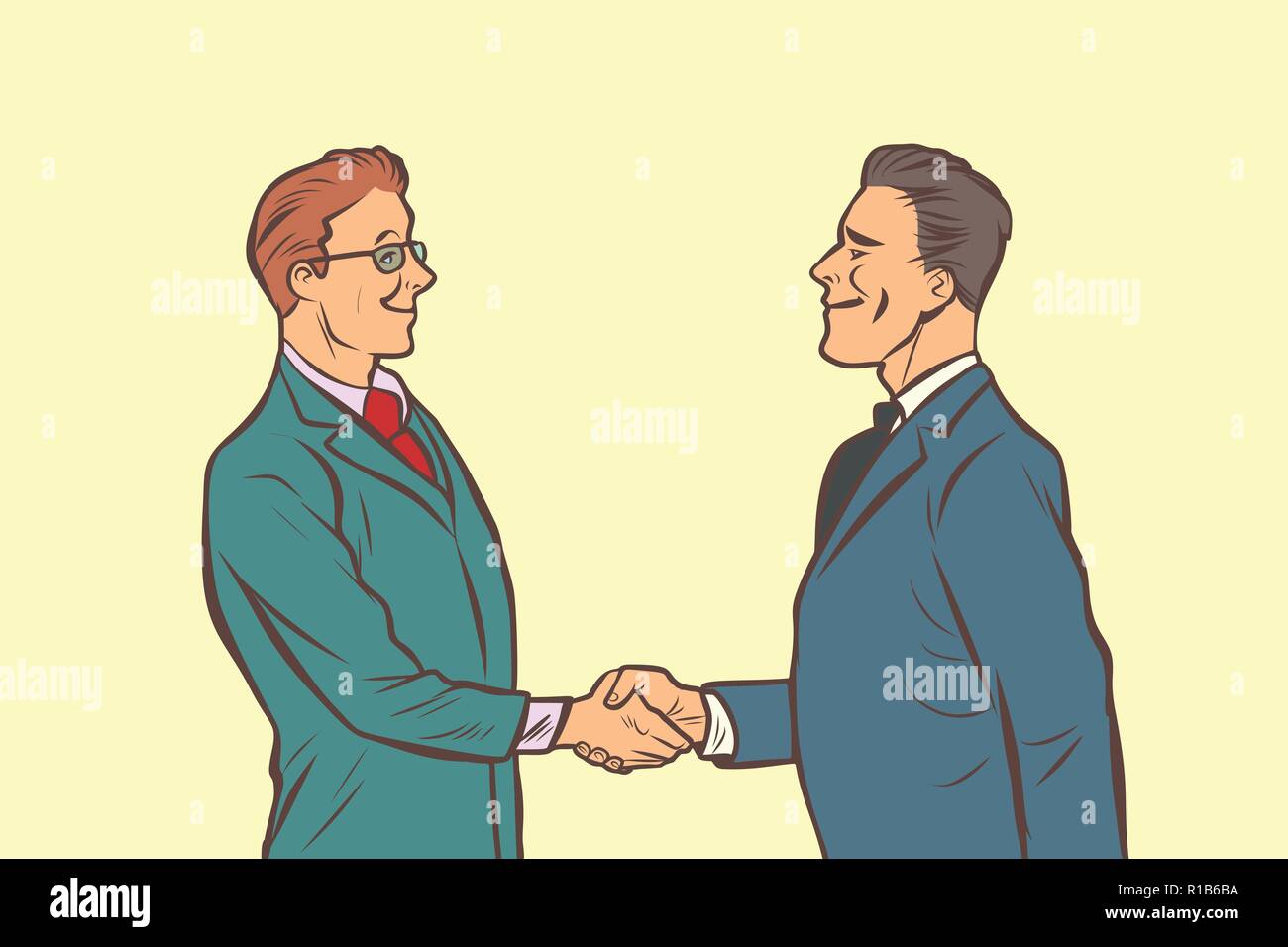 two businessmen shaking hands. handshake. Comic cartoon pop art retro vector illustration drawing Stock Vector Image & Art - Alamy two businessmen shaking hands. handshake. Comic cartoon pop art retro vector illustration drawing Stock Vector Image & Art - Alamy
