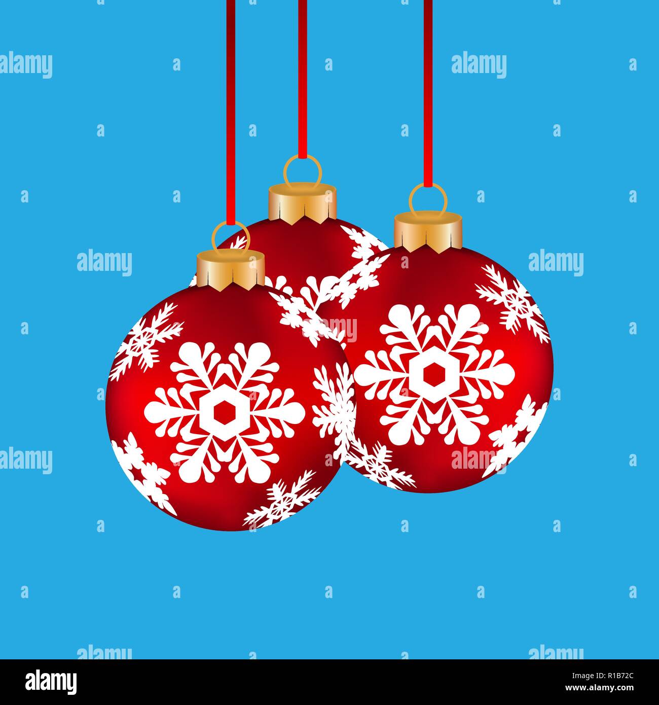 Christmas balls hanging on a clothesline on a blue Stock Vector