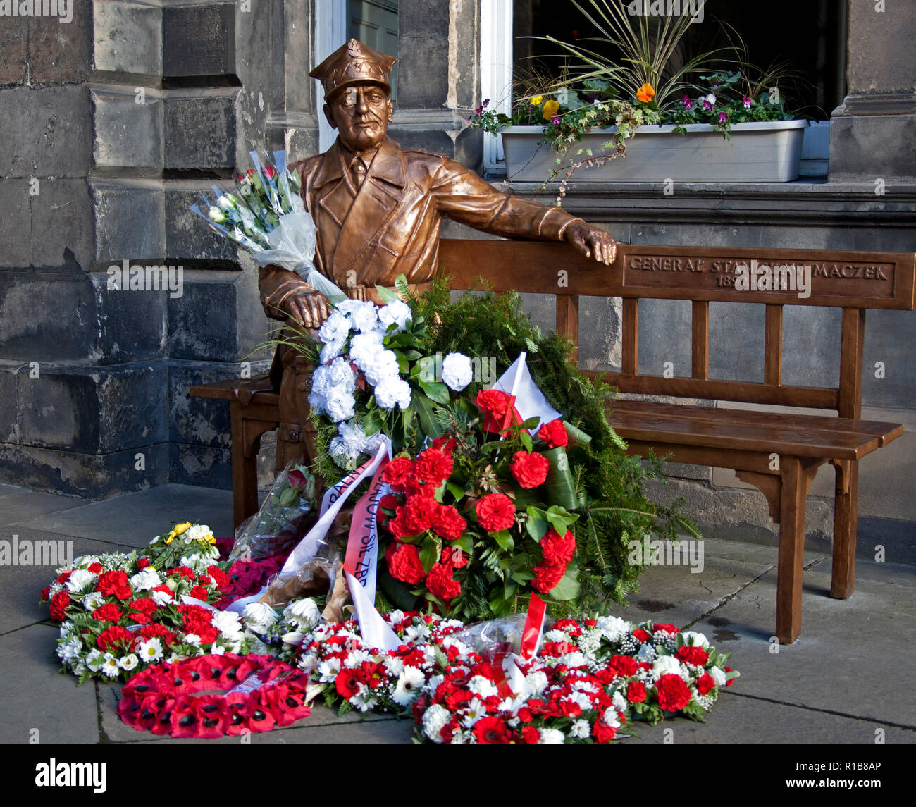 General Stanislaw Maczek statue, Polish Tank Commander of World War 11 Stock Photo