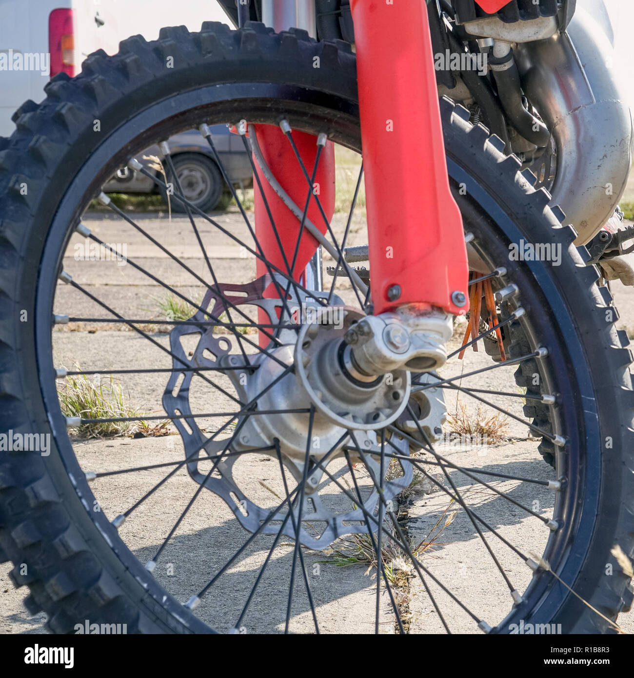 Front wheel motocross bike enduro Stock Photo Alamy